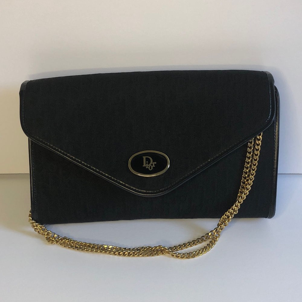 Pre Love Dior monogram Black Clutch with Gold Chain Strap - Picture 9 of 16